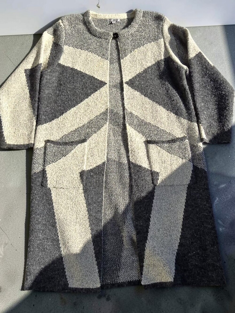Nina Murati Artsy XL Geometric Longline Cardigan Sweater Coat EUC